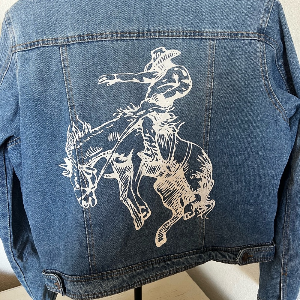 BBJ LA western denim jacket cowboy decal Sherpa lining XL